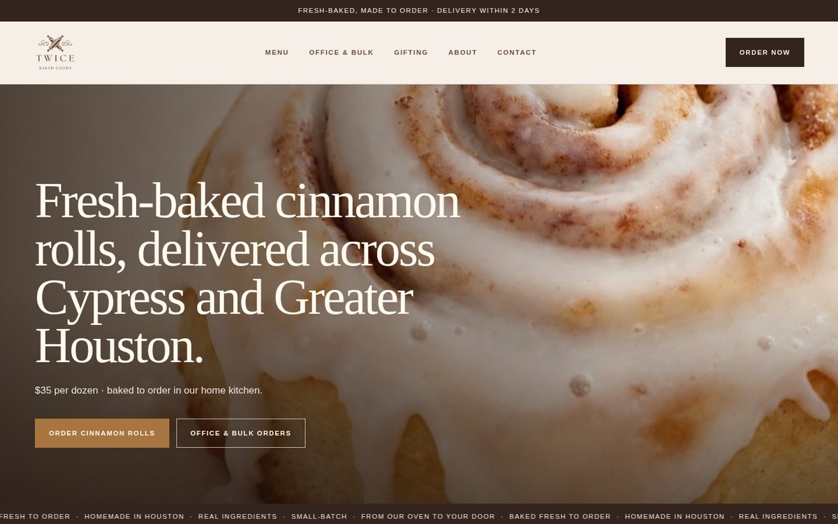 TWICE Baked Goods website, a live Summit build